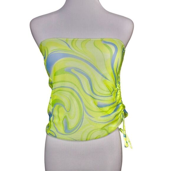 Sexy Mesh Tube Top Swim‎ Coverup XS Ruched See-Through Swimwear Vacation - Picture 3 of 7